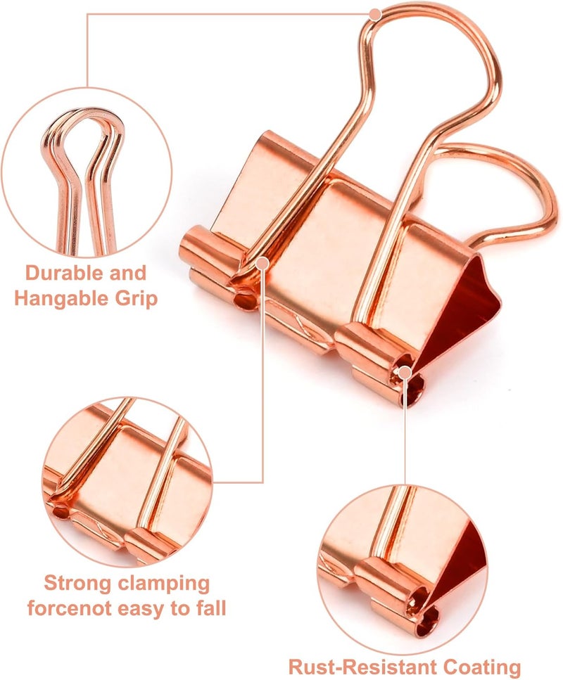 CUARUSUIKA Binder Clips, 50 Pack, 0.75 in Small Paper Clips for Office,（Rose Gold） - Image 3